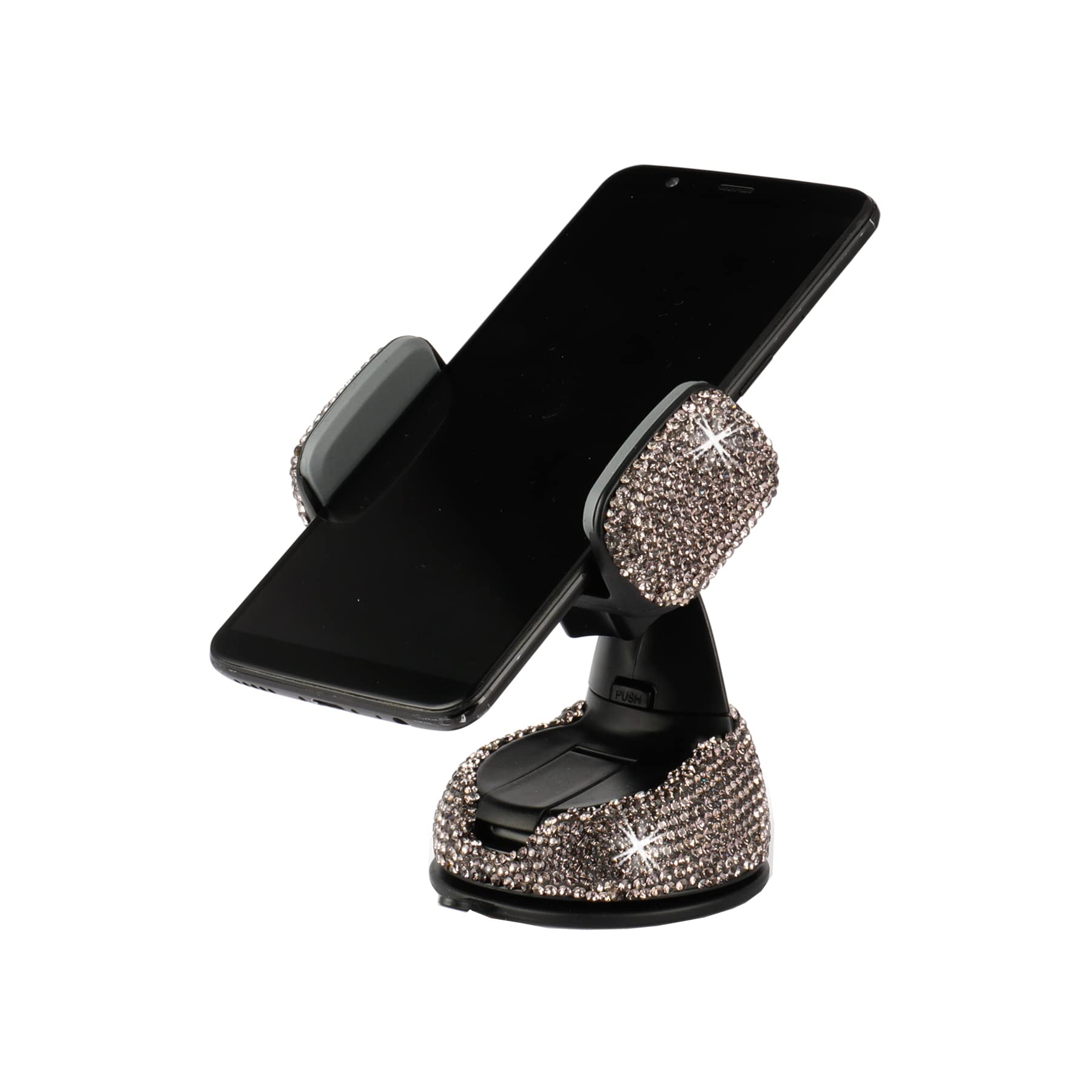 Amiss Universal Bling Cell Phone Holder, 360°Adjustable Car Phone Mount with One More Air Vent Base, Crystal Car Interior Decoration, for Windshield, Dashboard and Air Vent (Grey)
