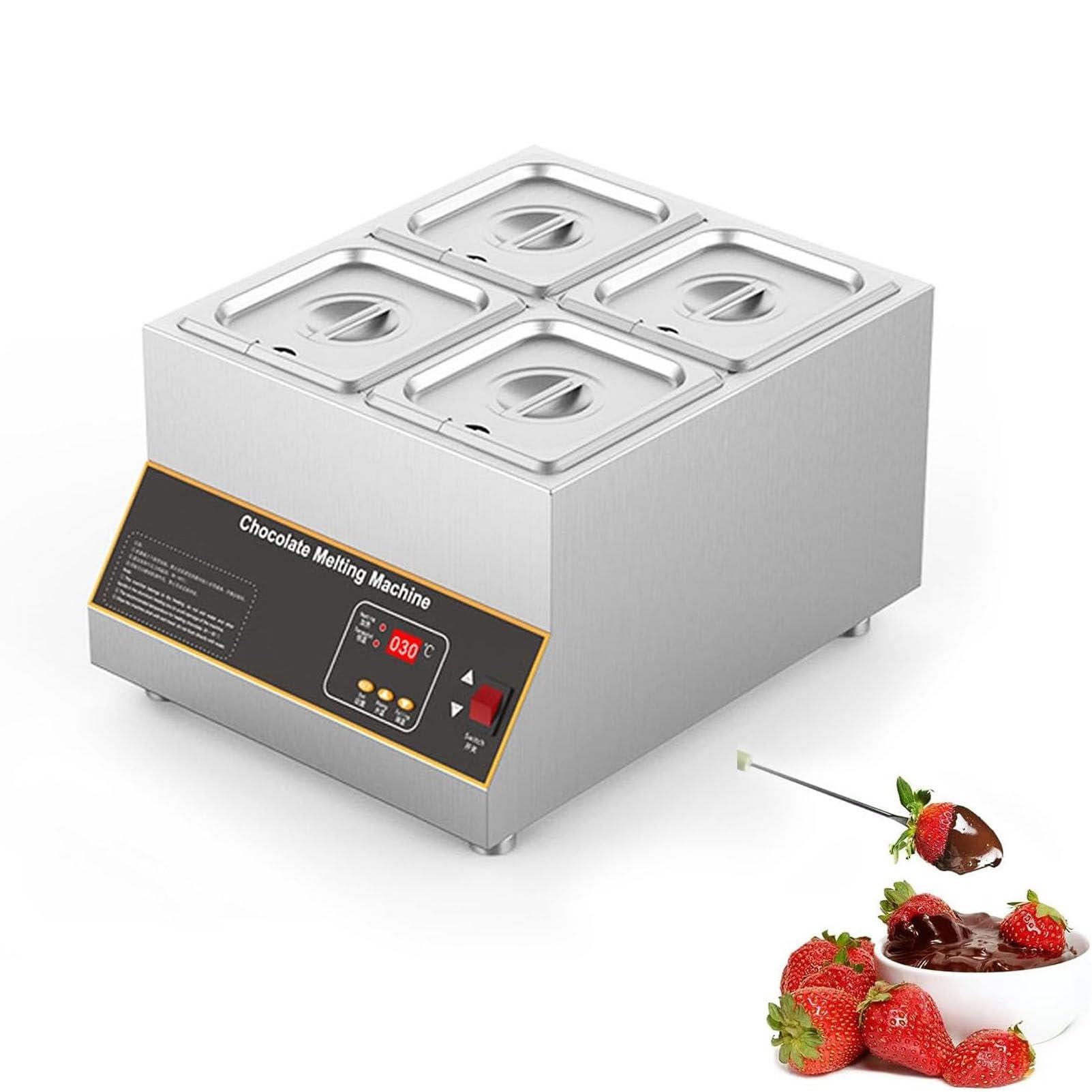 Fondoir à Chocolat 500 W, tempéreuse à Chocolat Professionnelle avec contrôle de température de 0 à 85 °C pour Faire Fondre Le Beurre, Le Fromage, la crème et Les Bonbons Four-Cylinder