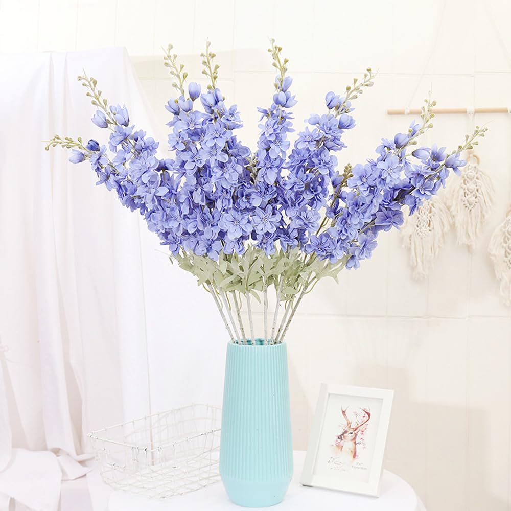 OUKEYI 6 fiori artificiali delphinium lilla, 85 cm, realistici, eleganti, formali, in seta, fiori artificiali, per matrimoni, decorazioni per la casa