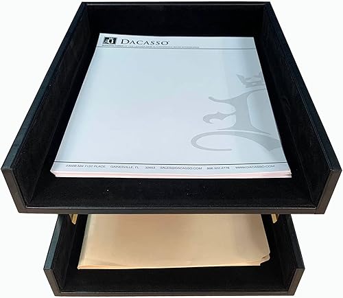 Miniatura 2 de DACASSO Bandeja de cuero doble para escritorio, soporte para cartas de lujo y organizador de papel para escritorio, organización de oficina y