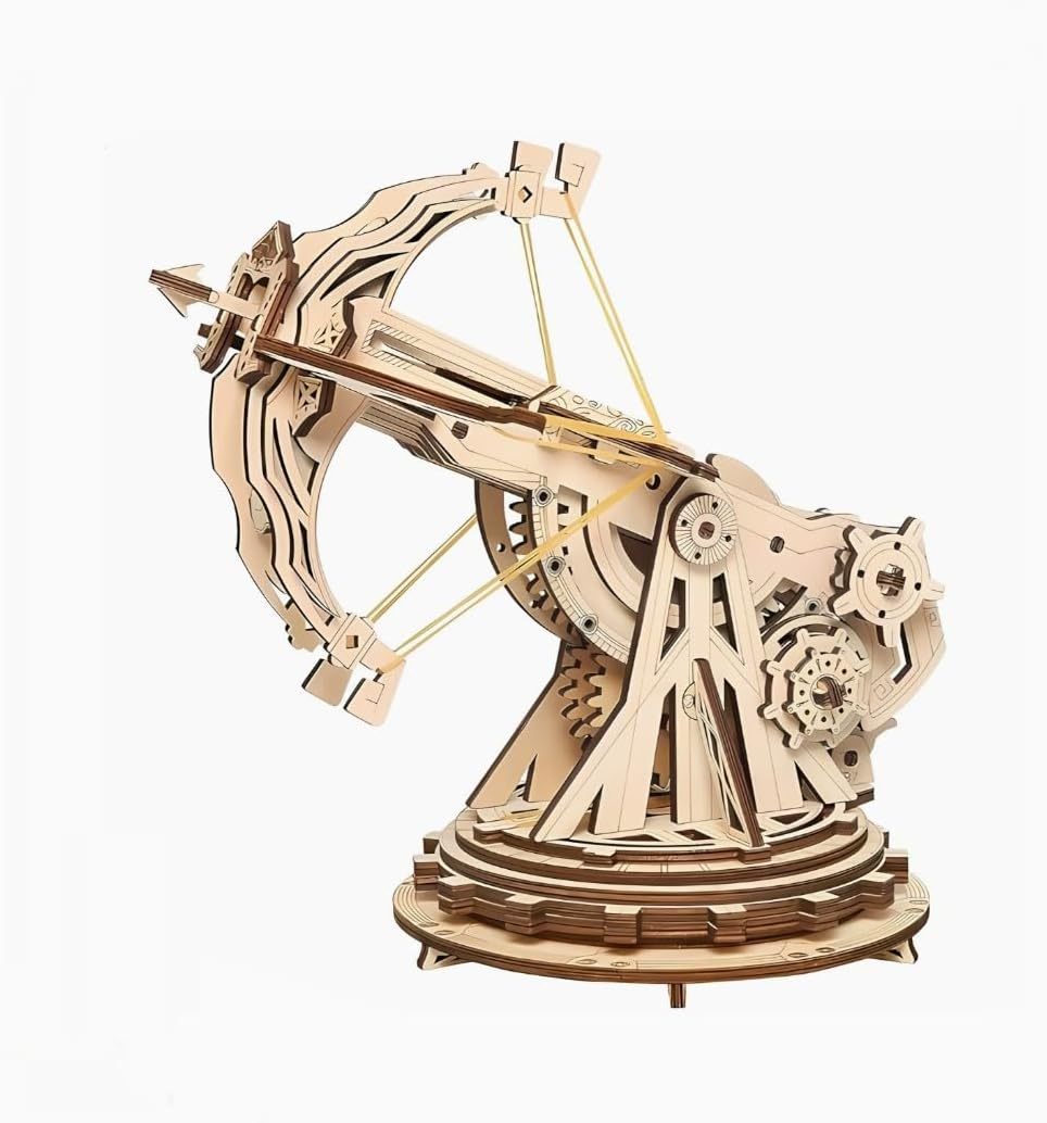 Wooden Puzzle DIY Mechanical Model Kit, Rotating Ballista Cannon Tower with Arrow Launcher, Adult Assembly Toy, (Modern)