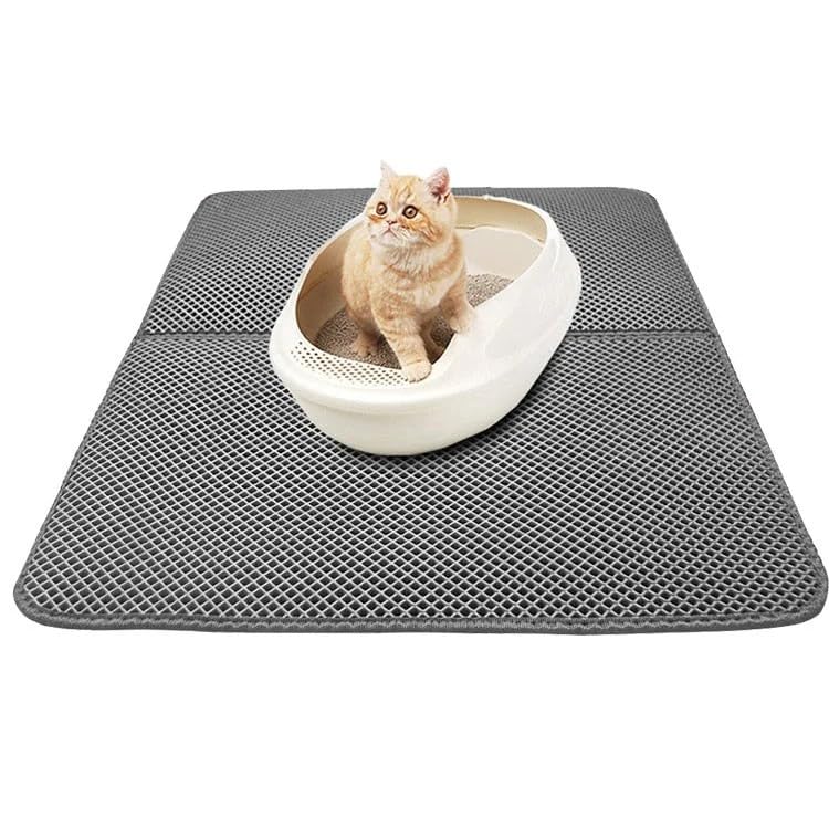 Alfombra para arena de gato plegable que elimina el desorden del suelo negro 55x70cm