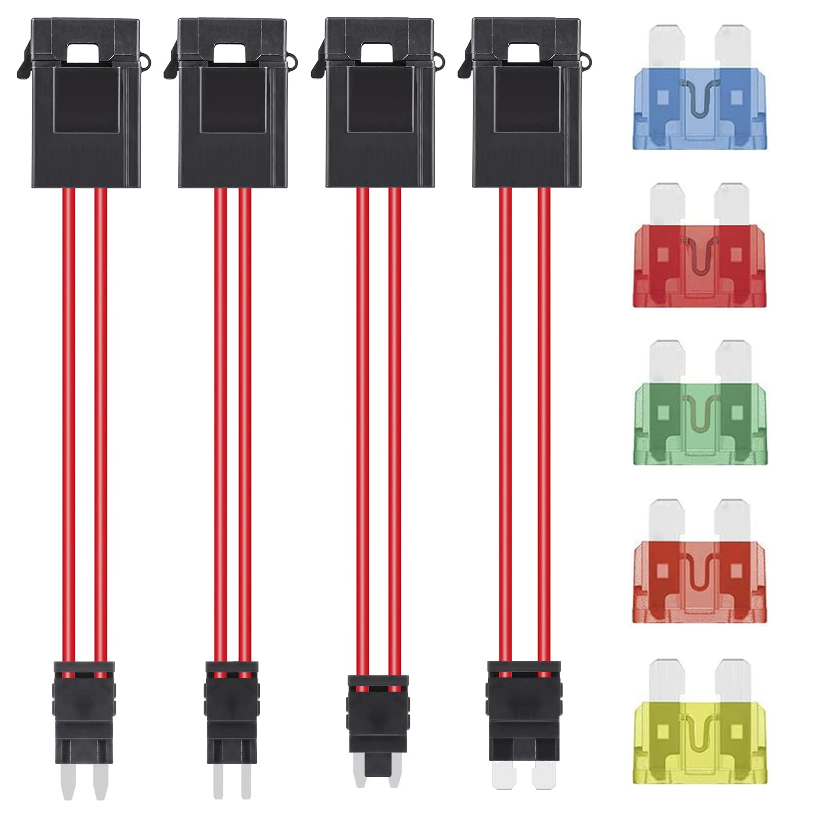 AUKENIEN ACC Car Fuse Box Fuse Holder Set of 4 Value Mini Micro Micro2 Standard Blade Fuse Holder Fused Car Fuses 10 15 20 30 40A Blade Fuses for Vehicle Electronics