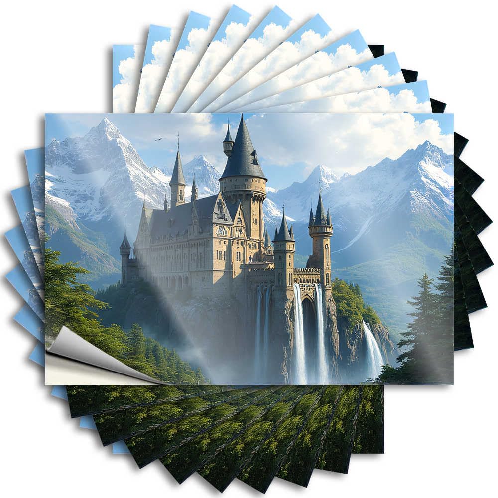 Fire, Stickers Bumper Fantasy Castle in The Mountains | Taupe Funny Home Decor(6X9CM)