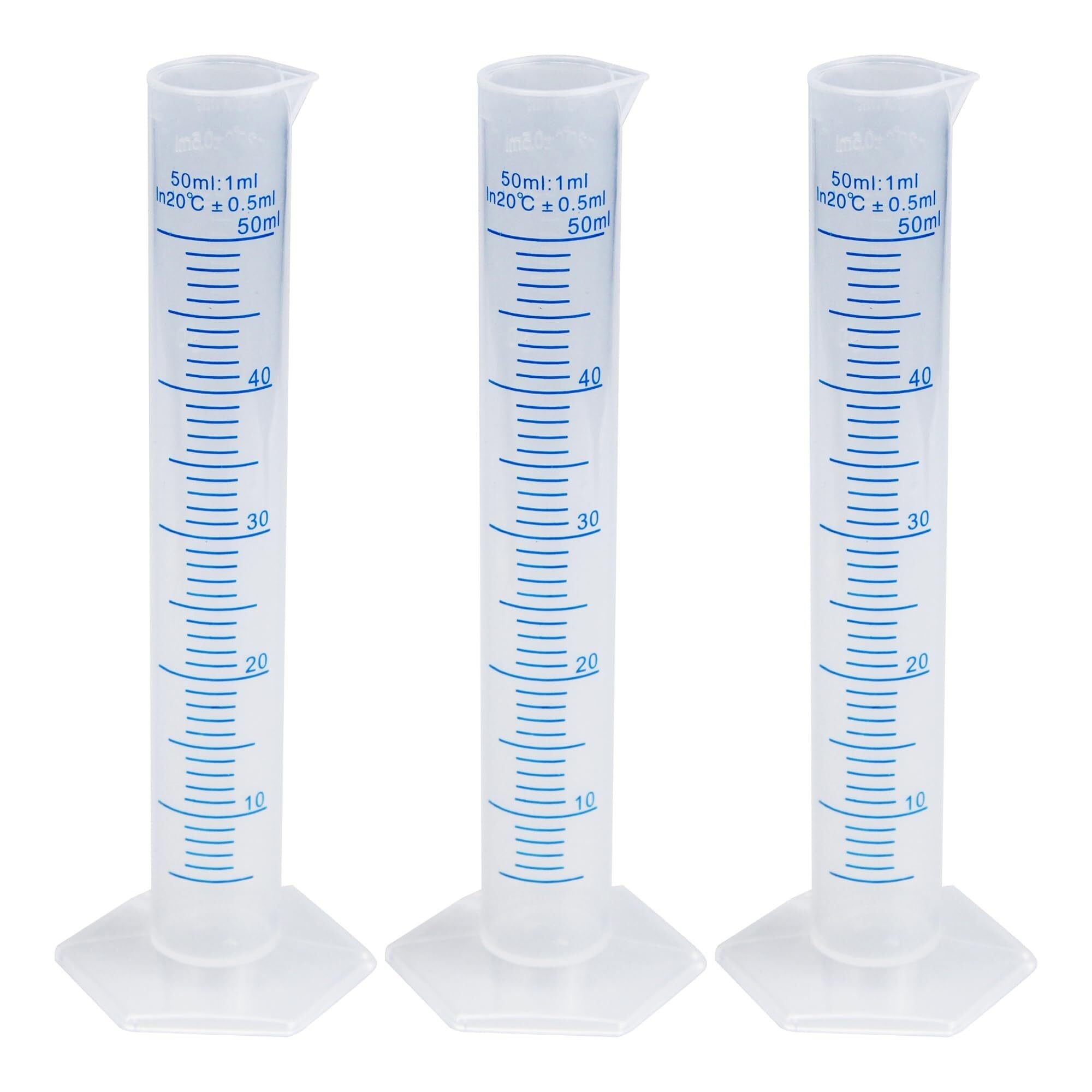 Provetta Graduata Trasparente, Confezione da 3 cilindri Graduati in plastica da 25 ml a 100 ml(50ml)