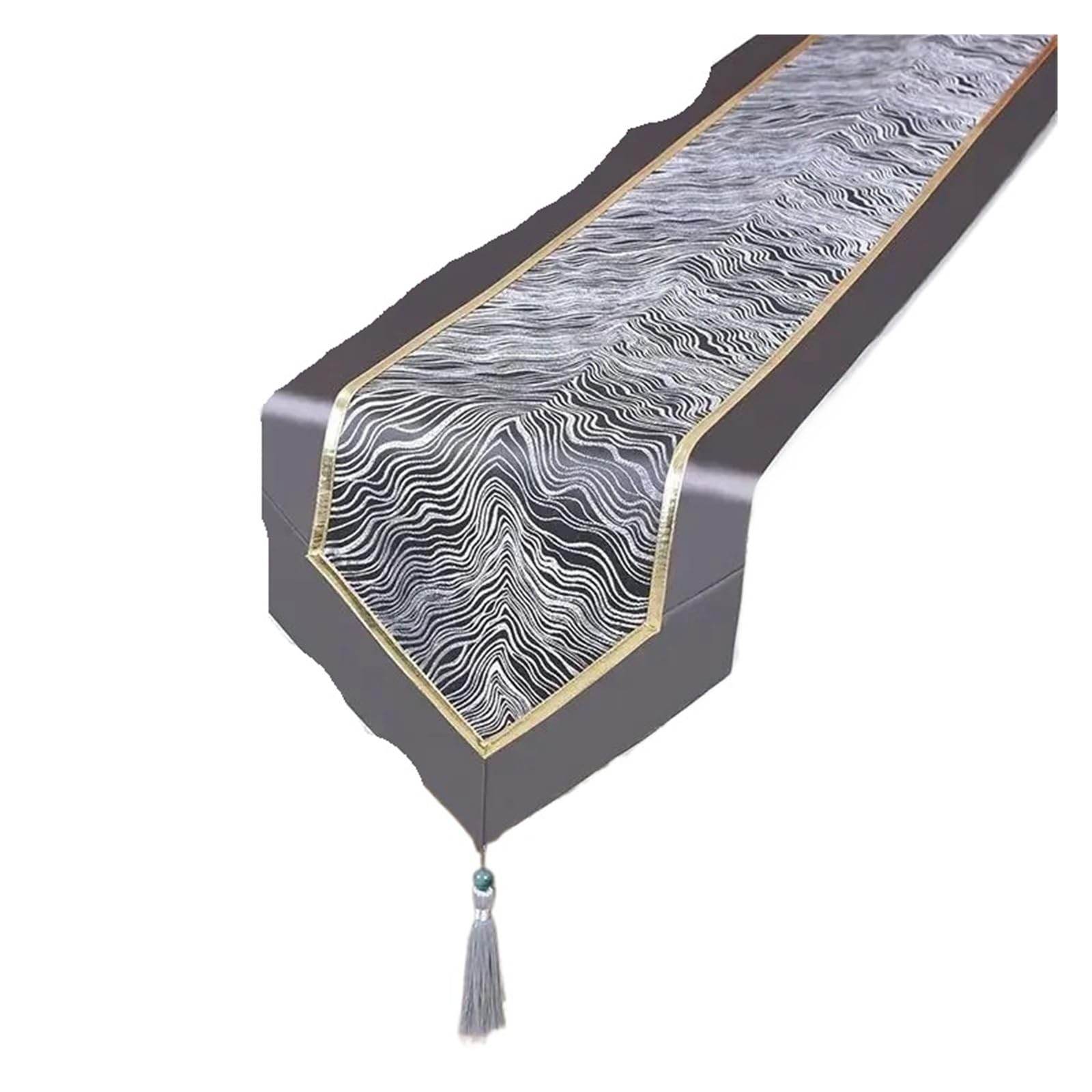 Satin Table Runners Golden Wave Pattern Table Flag European Satin Tassel Coffee Long Towel Cabinet Wedding Celebration Decorative Tablecloth(Color16,33x200cm 1pcs)