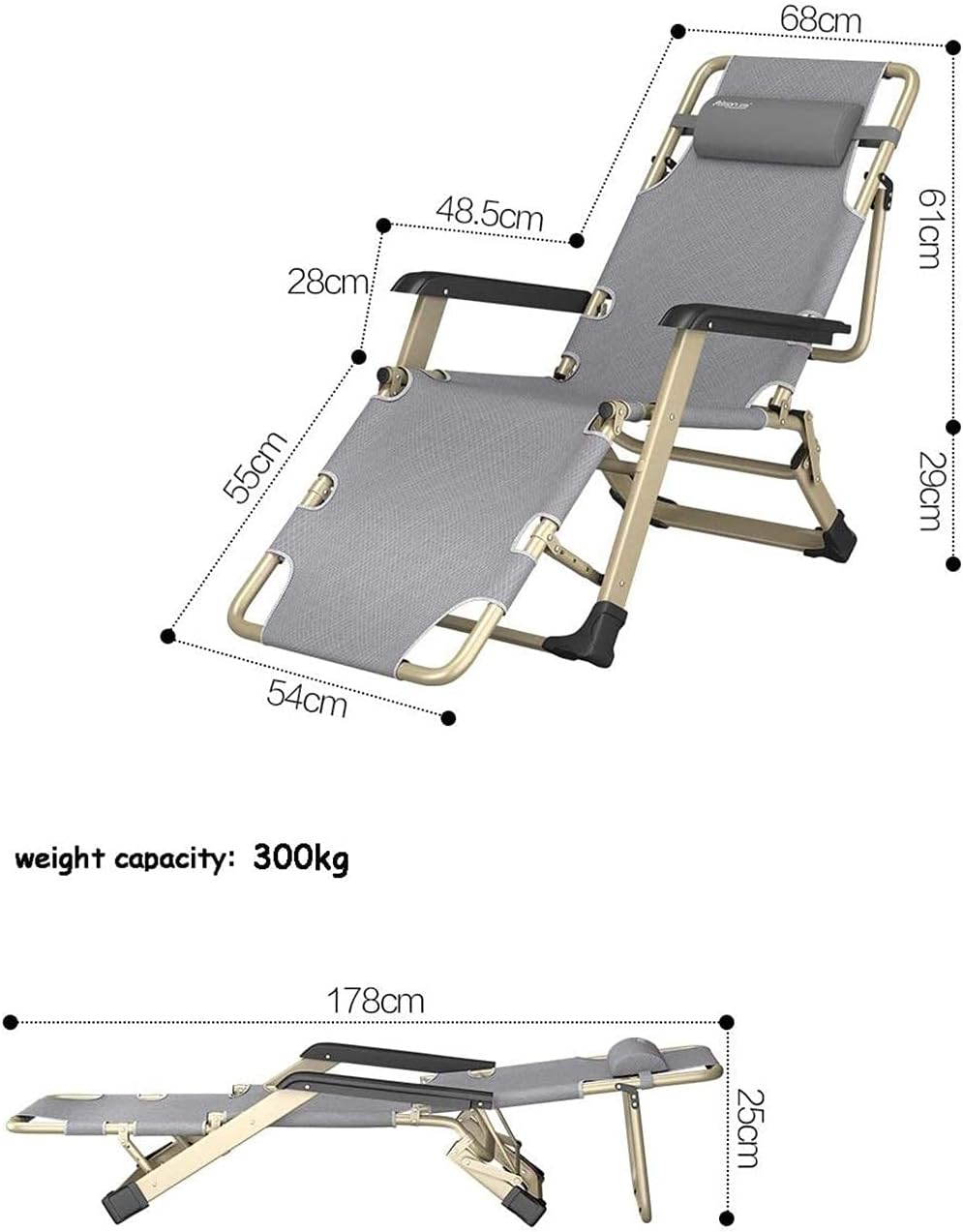 JATIBOSH Reclining Chair Folding Zero Gravity Lounge Chair Oversize XL,Deck Chairs Cotton Cushion for Garden Outdoor Patio Sun Loungers Bed Recliner Loading up to 260kg with Head Pillow