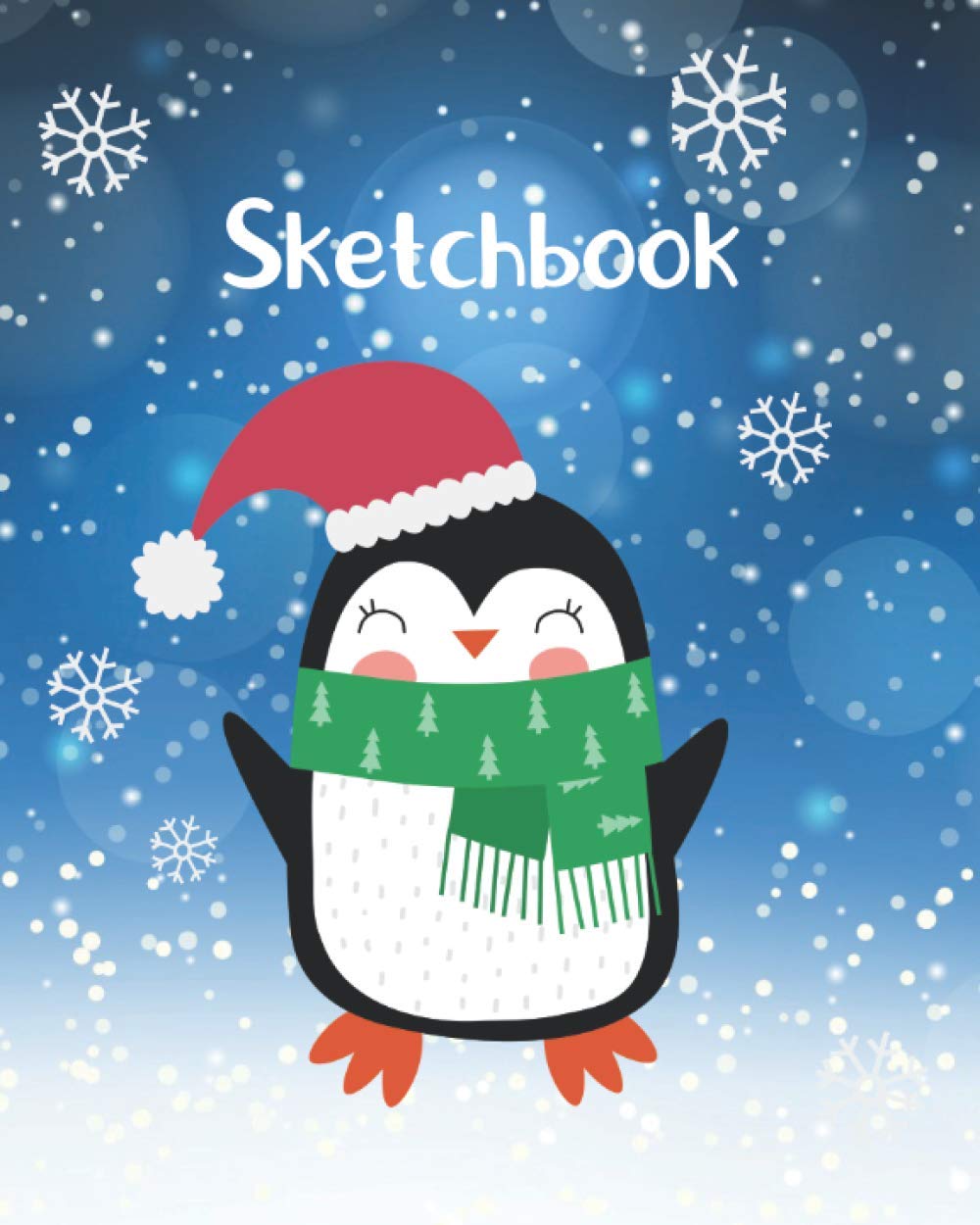 Christmas Sketchbook: Sketchbook for Drawing, Large Sketch Pad for Drawing Unruled Composition Notebook for Kids (Holiday Penguin Cover)