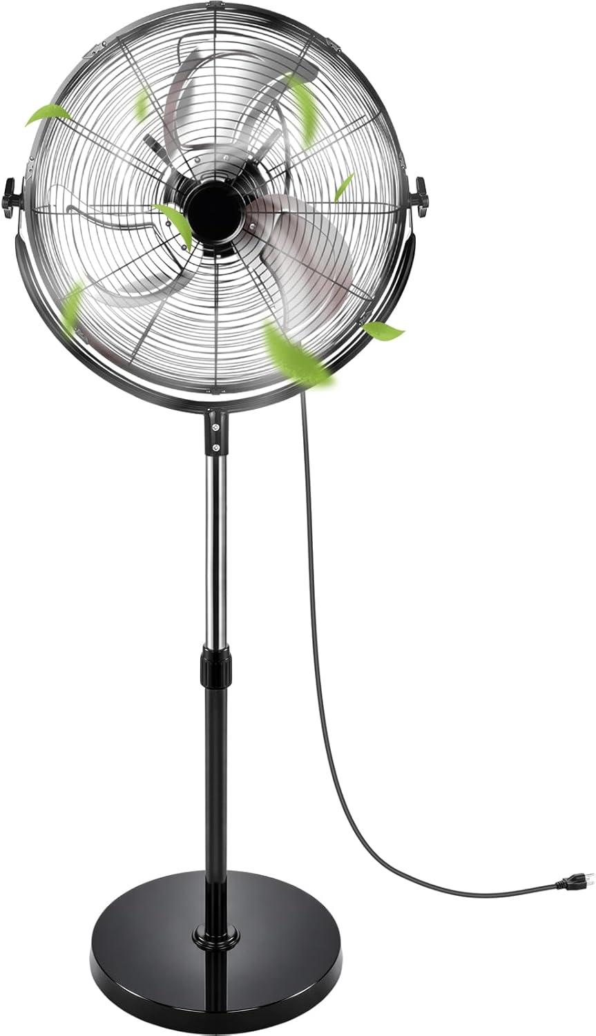 Lewtemi 18" Heavy Duty High Velocity Pedestal Fan Industrial Oscillating Standing Floor Fan with Adjustable Height and Tilt, Aluminum Blades, 3-Speed, for Commercial Residential Garage Warehouse