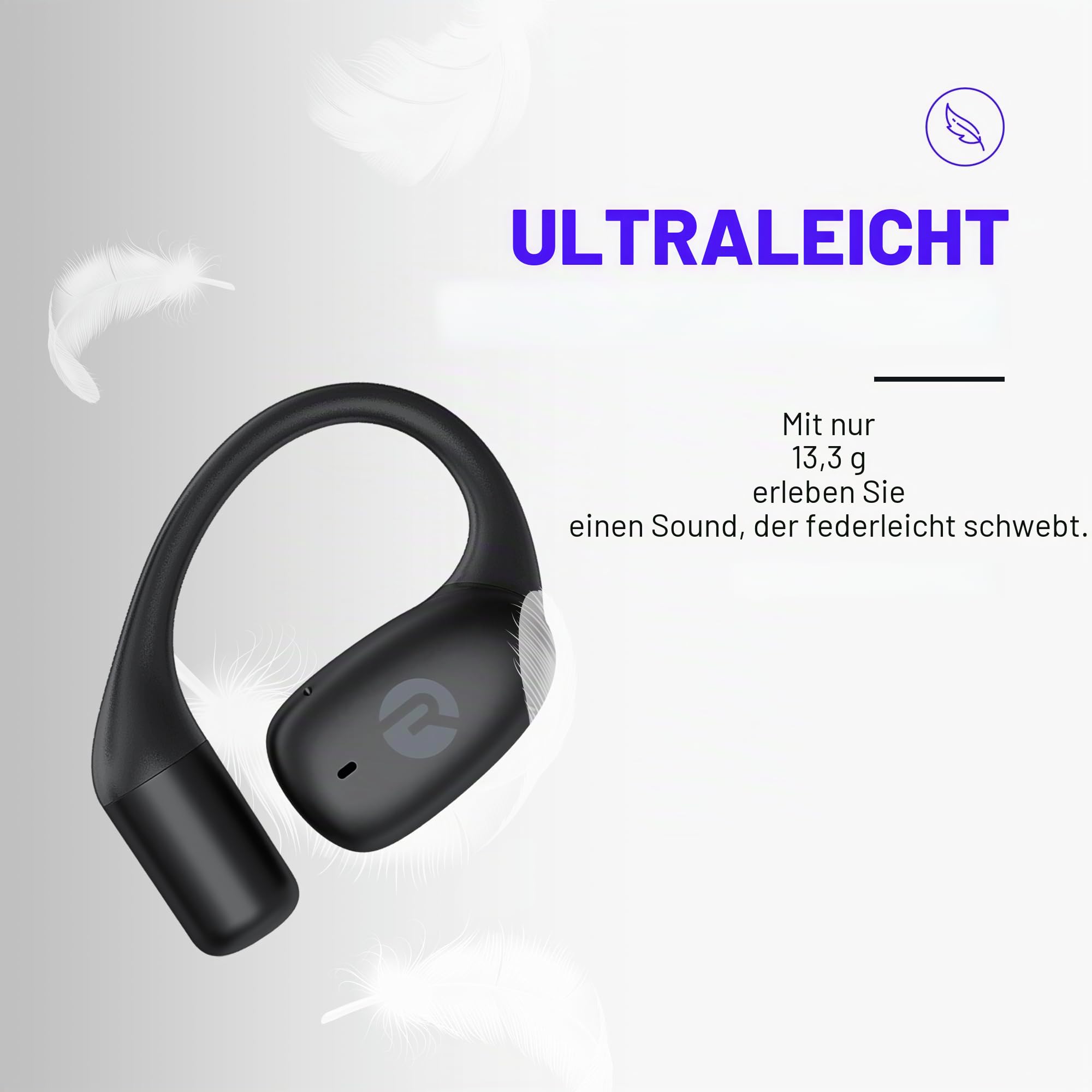 Raycon Essential Open Ear Earbuds - Open Ear Kopfhörer, Earbuds Wireless Bluetooth, Schweiß- & Wasserabweisende Ohrhörer, Laufkopfhörer mit ultraleichtem Design, 36 Stunden Akkulaufzeit (Schwarz)