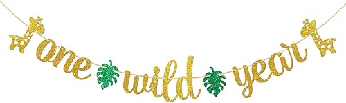 Decoración de fiesta de cumpleaños Wild One, pancarta de jirafa de animales de la selva para baby shower, suministros de fiesta de un año