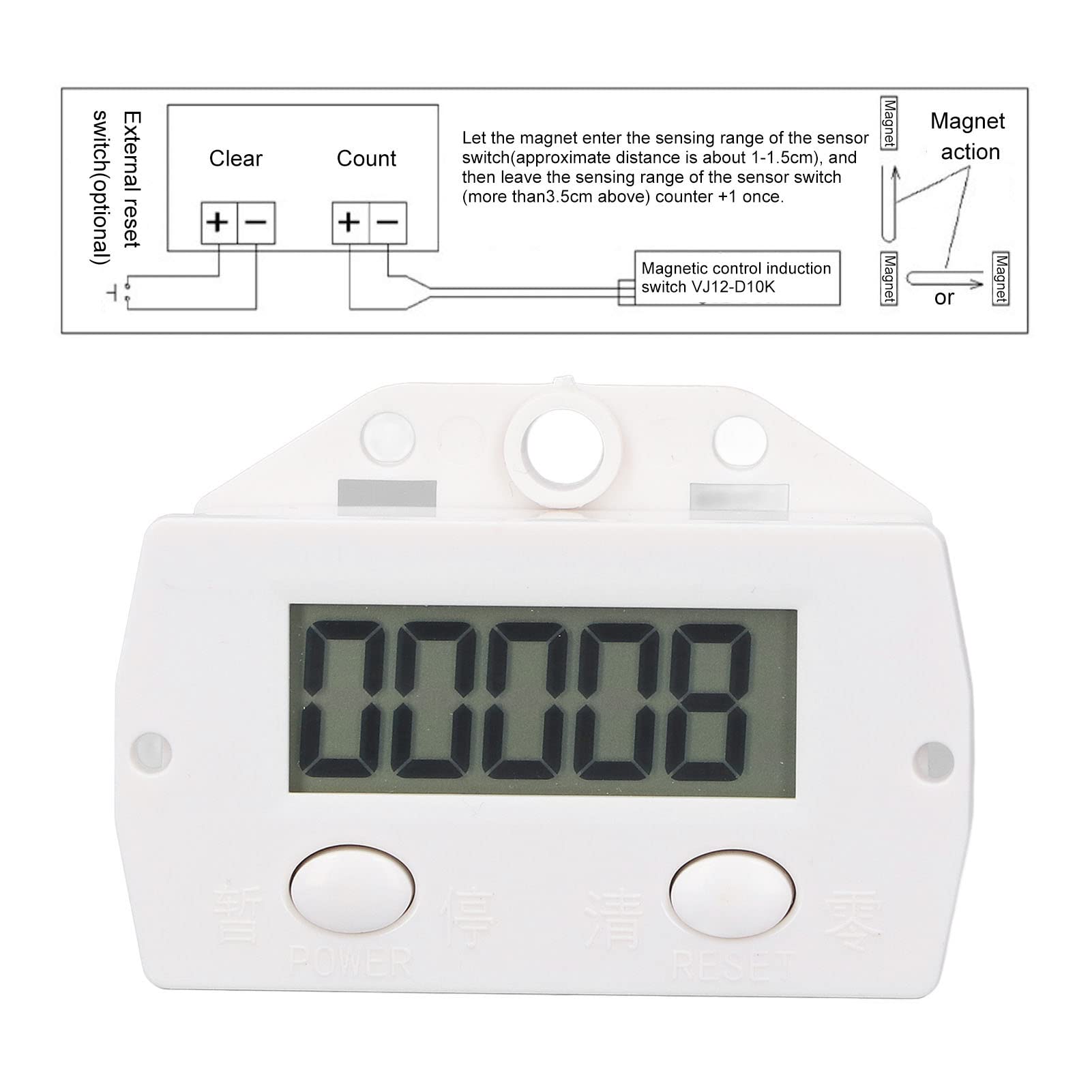 Respicefinem 5 10×6×5 Berm Punch Electronic Counter 5 Digit Digital Display 099999 Plastic Sensor with Magnetic