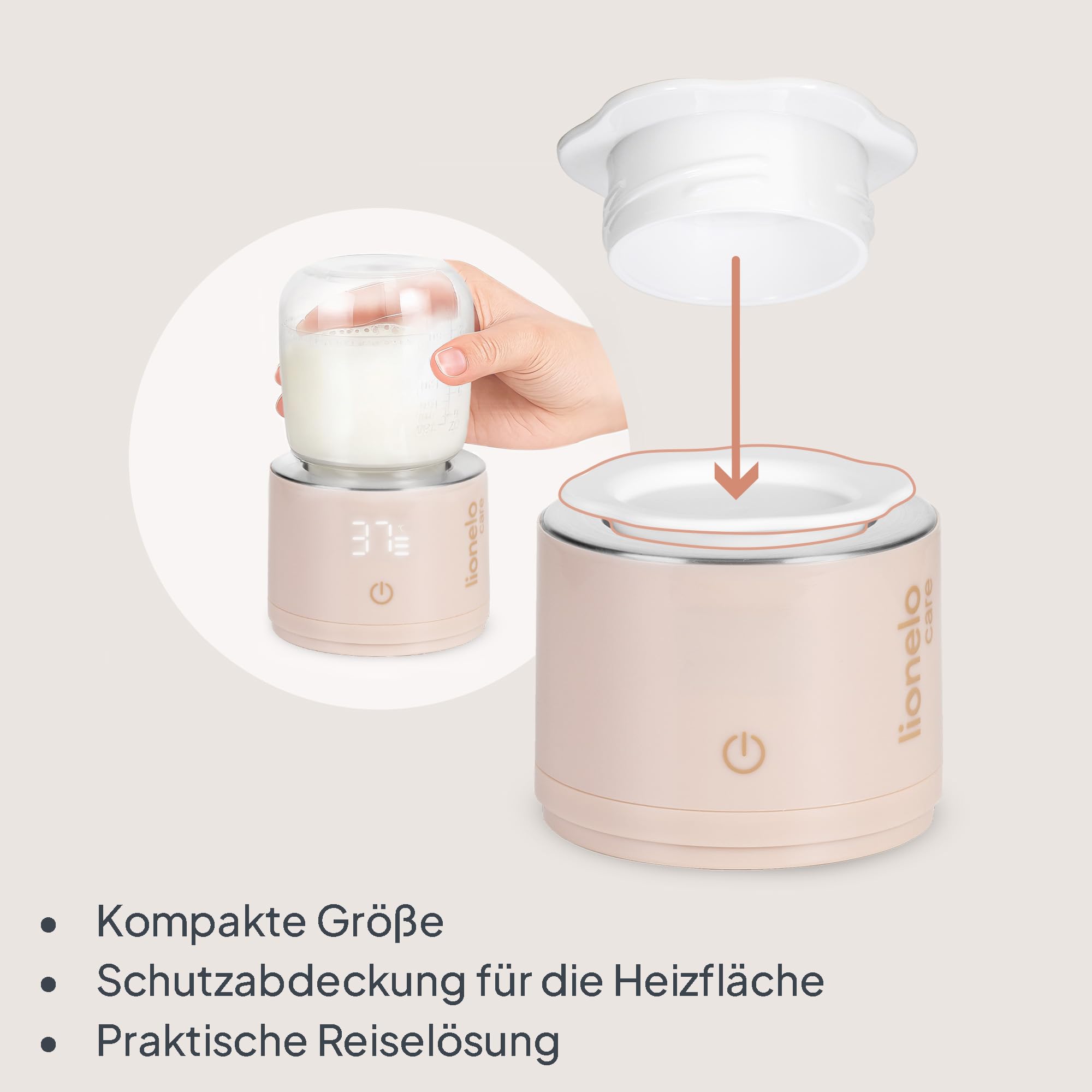 Lionelo Thermup Swift - Mobiler Flaschenwärmer für Babys unterwegs, kabellos 5000 mAh Akku, 90 ml in 3 Min auf 37°C, USB-C, Touch-Display, 4 Stufen 37–50°C, Warmhalten bis 6 h, BPA-frei