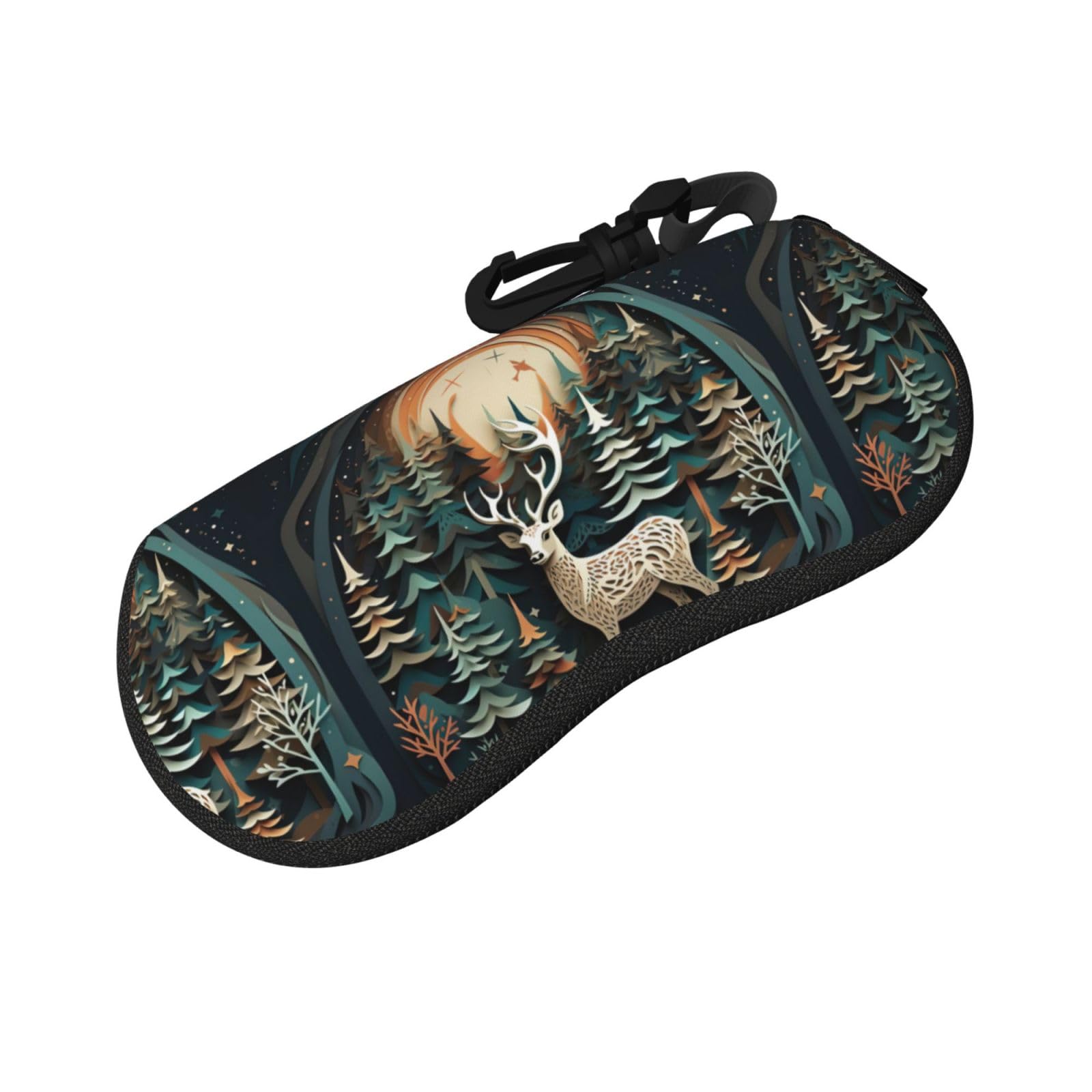 HGFVY Christmas Deer Printing Summer Eyeglasses Case Soft Portable Zipper Sunglasses Pouch With Keychain Clip For Men Women