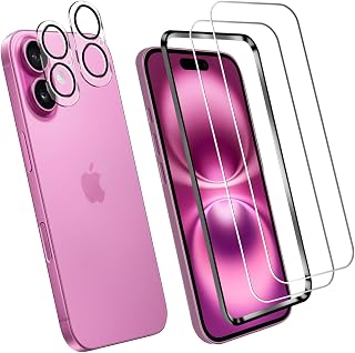 対応 iPhone 16 ガラスフィルム 【ガイド枠付き】2*強化ガラス 2*カメラフィルム 液晶 ガラス 超薄型 保護フィルム アイフォン16 保護フィルム 日本旭硝子素材AGC 高透過率 硬度9H 気泡防止 飛散防止 いiPhone 16 用の 液晶保護ガラスフィルム PCduoduo 【簡単貼り付け】
