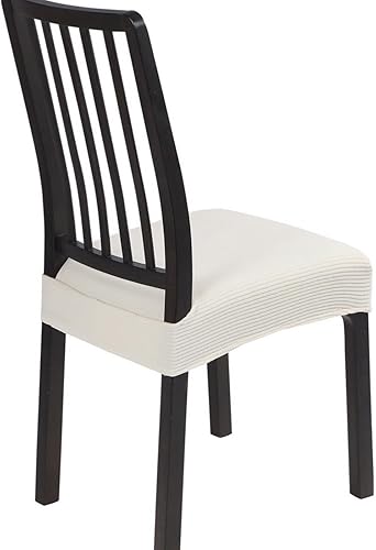 Miniatura 8 de SearchI - Juego de 4 fundas elásticas de asiento, suaves, extraíbles y lavables, para sillas de comedor, protector de asiento de comedor (cubierta