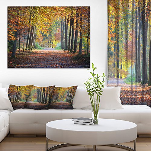 Wide Pathway In Yellow Fall Forest Landscape Photography Canvas Print #TOP30