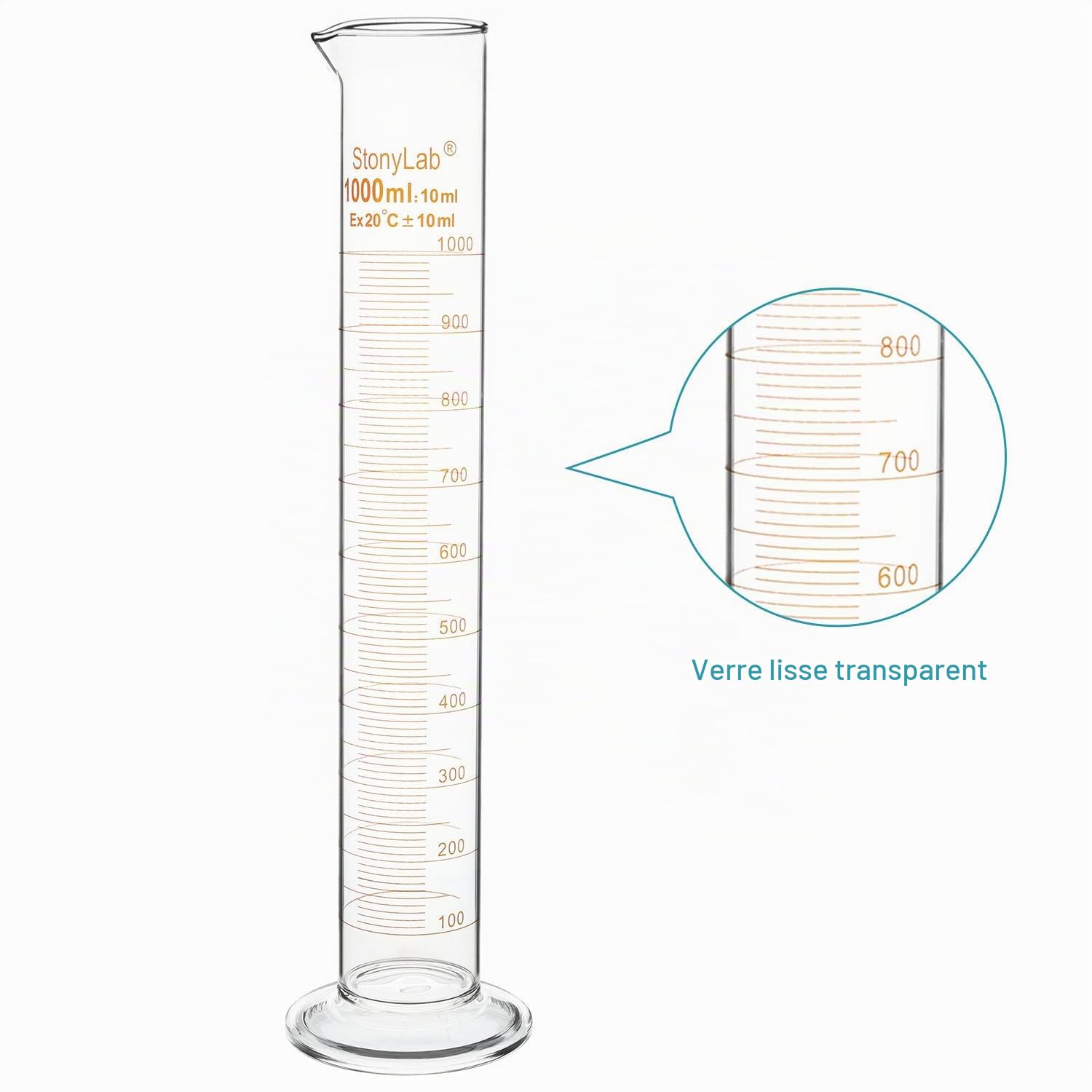 stonylab Verre Cylindre Gradué (1 Paquet), Graduated Cylinder Verre Borosilicaté 1000 ml Mur Lourd Verre Gradué Éprouvette