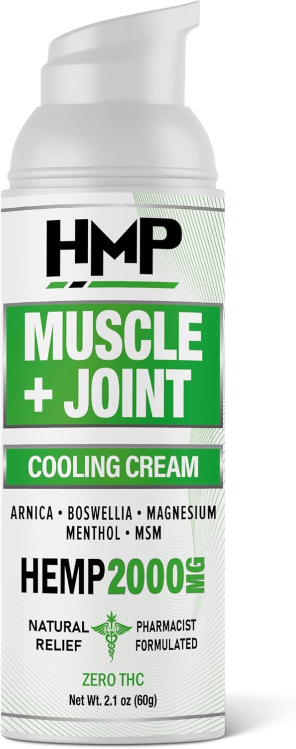 Hemp Cream Muscle & Joint Support 2000MG with Menthol for Knee, Muscle, Joint, Back, Shoulder, Elbow Relief, Natural Formula Made in USA, 2.1oz