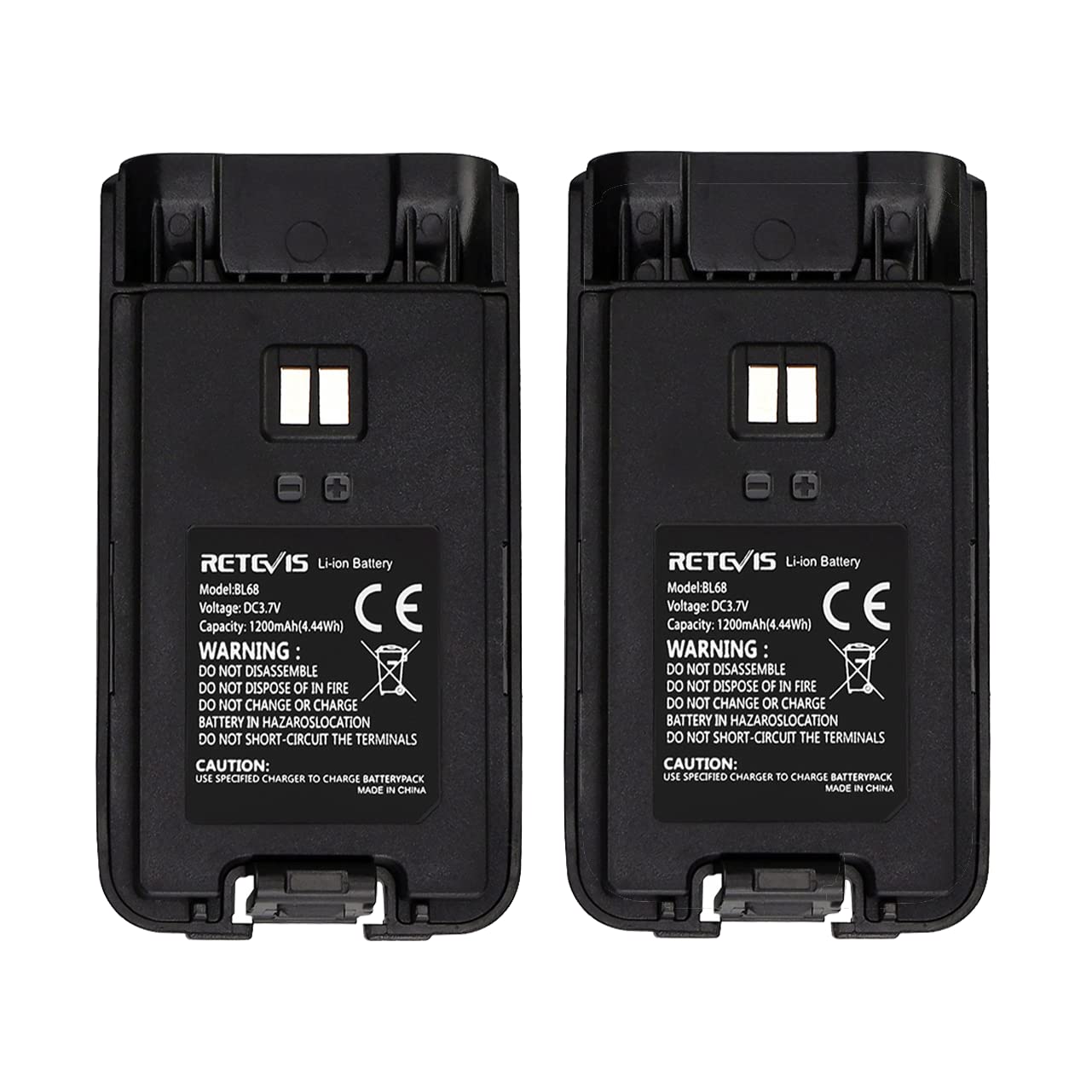 Retevis RT668 Walkie Talkie Baterías, Baterías Recargables de Iones de Litio, 3.7V 1200mAh, Compatible con Walkie Talkie RT668, Radio Bidireccional (Negro, 2 Piezas)
