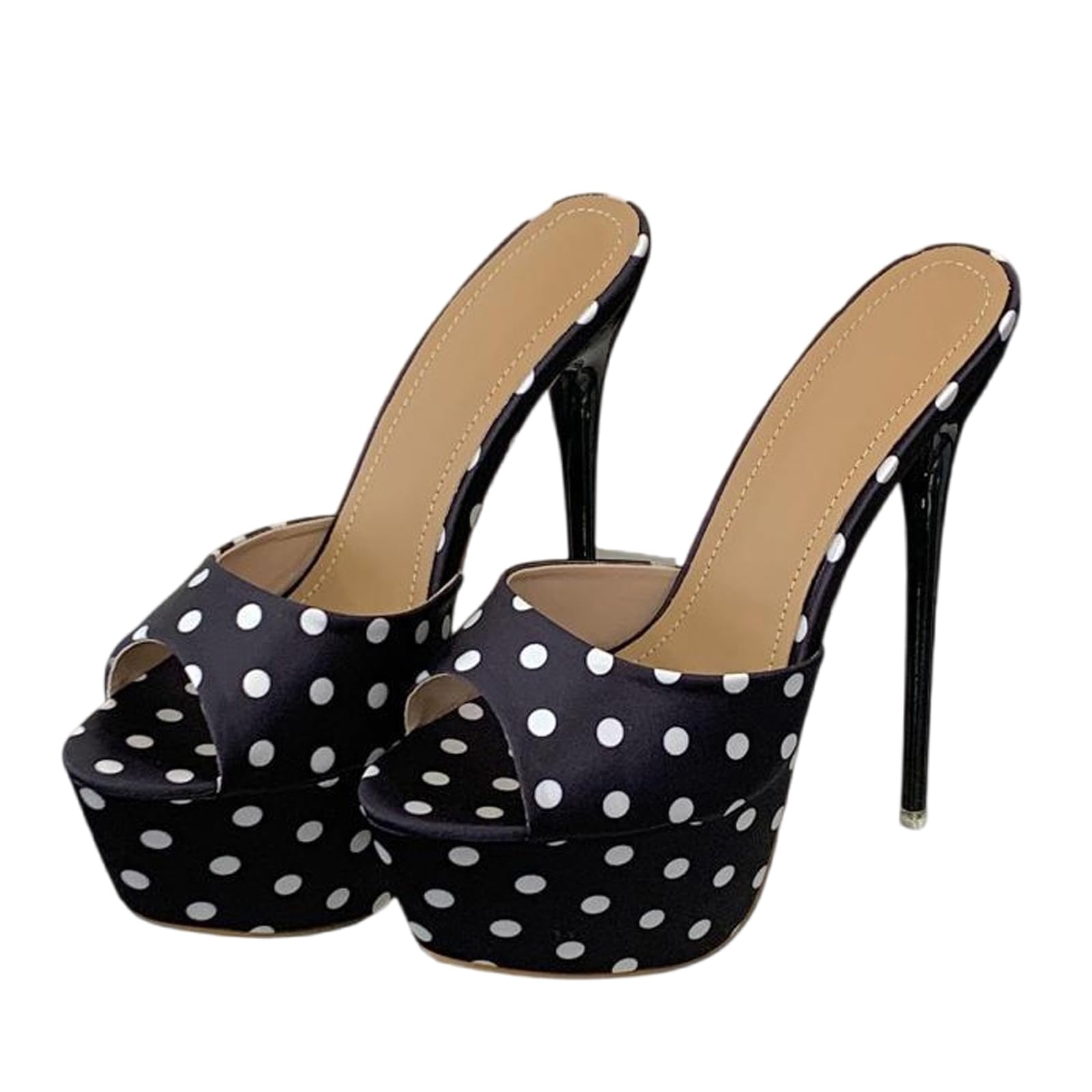 Sandali Estivi da Donna con Tacco a Pois - Sandali Mulo da Donna con Plateau Sottile a Spillo 16 cm per invitati a Matrimoni e Vacanze