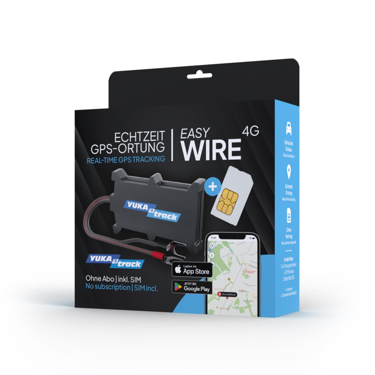easyWire 4G GPS Tracker für Auto, Motorrad, LKW und Wohnwagen | SIM-Karte und Datenflat inklusive, Live-Ortung europaweit, Fahrtenbuch, ohne Abo und Vertrag, sofort einsatzbereit