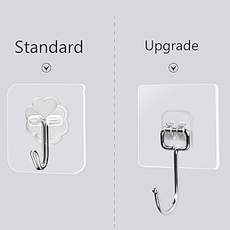 Self-Adhesive Hooks, Transparent, Pack of 8, 44 lb/20 kg (Max), Self-Adhesive Towel Hooks, Transparent Adhesive Hooks, Waterproof, Removable, Kitchen Hooks for Kitchen, Bathroom, Wall &