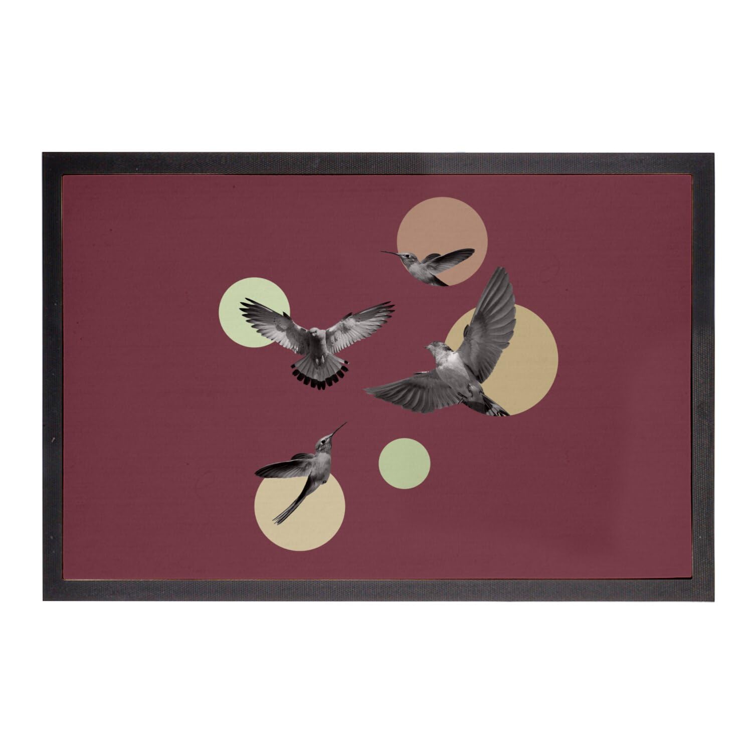 Paillasson rouge surréaliste L'envol des Oiseaux pour une décoration d'entrée moderne