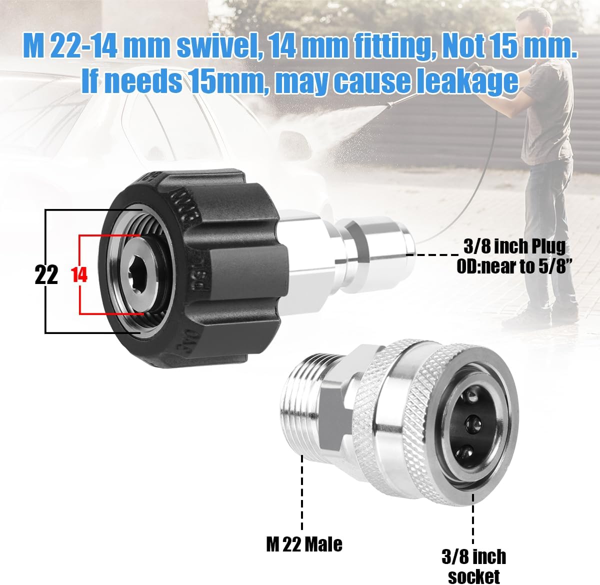 Pressure Washer Quick connectors,Stainless Steel Quick Disconnect Kit, M22 Swivel to 3/8 Inch Quick Connect, 3/4 Inch to 1/2 Inch Quick Release Adapter Set for Power Washer 8 Pack