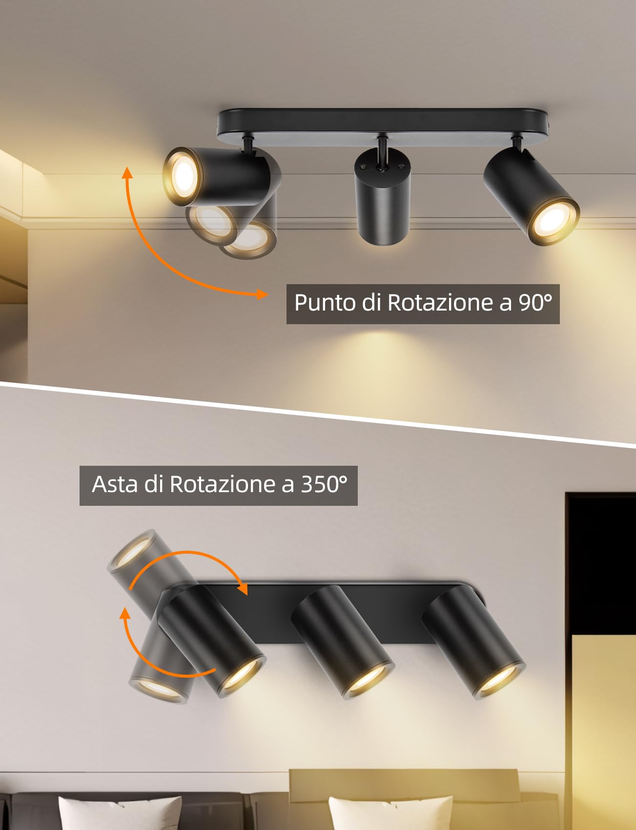 Aigostar Faretti da Soffitto Orientabili Intelligente LED Compatibile con Alexa Bluetooth Mesh, Plafoniera Dimmerabile RGB+CCT 2700K-6500K, GU10 4.9W Faretto da Parete 3 Luci per Soggiorno Cucina
