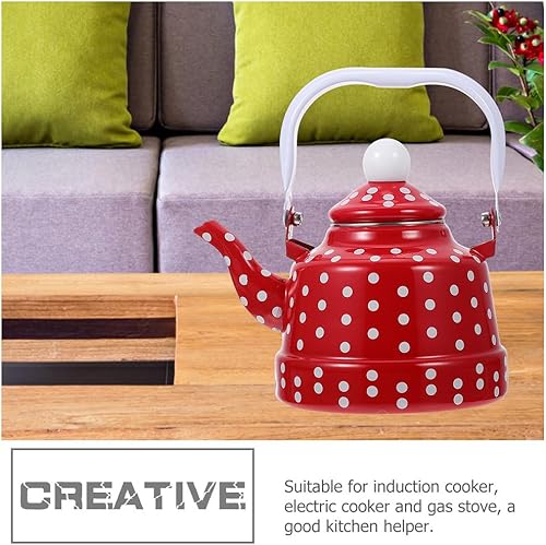 Miniatura 3 de Hemoton Hervidor de té esmaltado rojo vintage, hervidor silbante de 1.8 L para preparar té y café, ideal para reuniones en el hogar y las