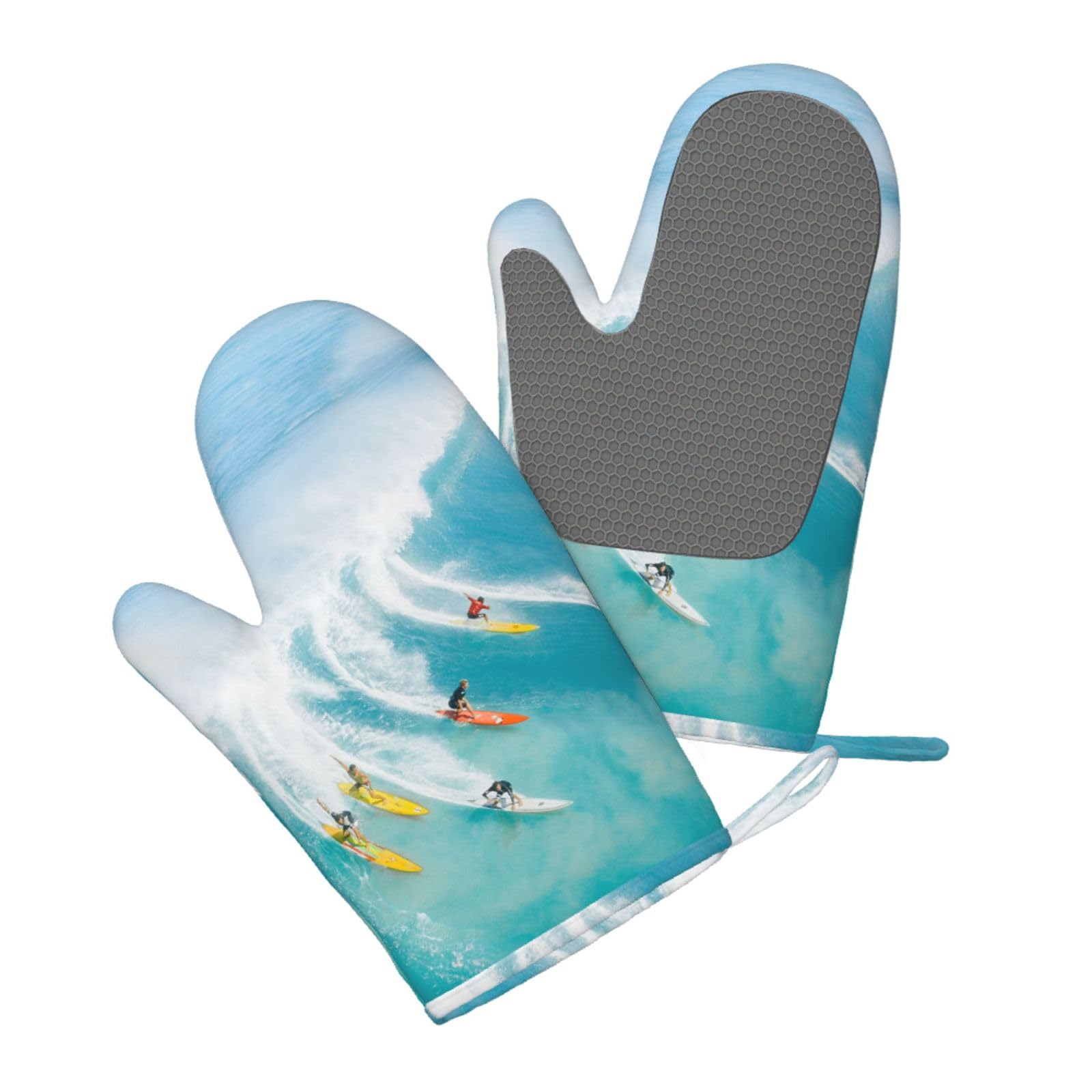 Aqrjlpo Women's Surfing Silicone Oven Mitts Set 2Pcs, Printed Heat Resistant Non-Slip Silicone Oven Gloves For Kitchen Cooking Baking Microwave