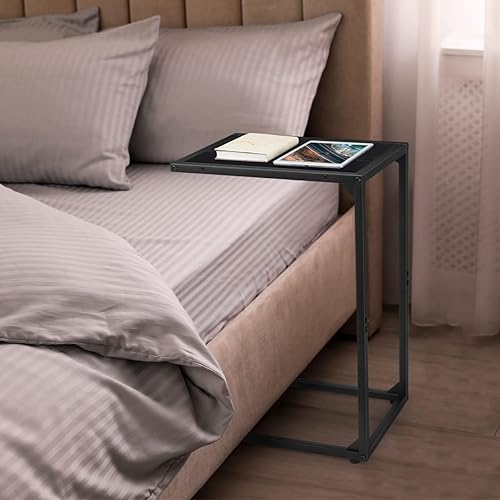 Miniatura 6 de Juego de 2 mesas auxiliares en forma de C mesas auxiliares de aperitivos mesas C para sofá mesas de sofá que se deslizan debajo de la sala de estar