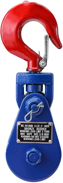 BOOMSTART 2 Ton Snatch Block with Swivel Hook, Heavy Duty Wire Rope Pulley Block Roller, Loading Pulling Lifting Block
