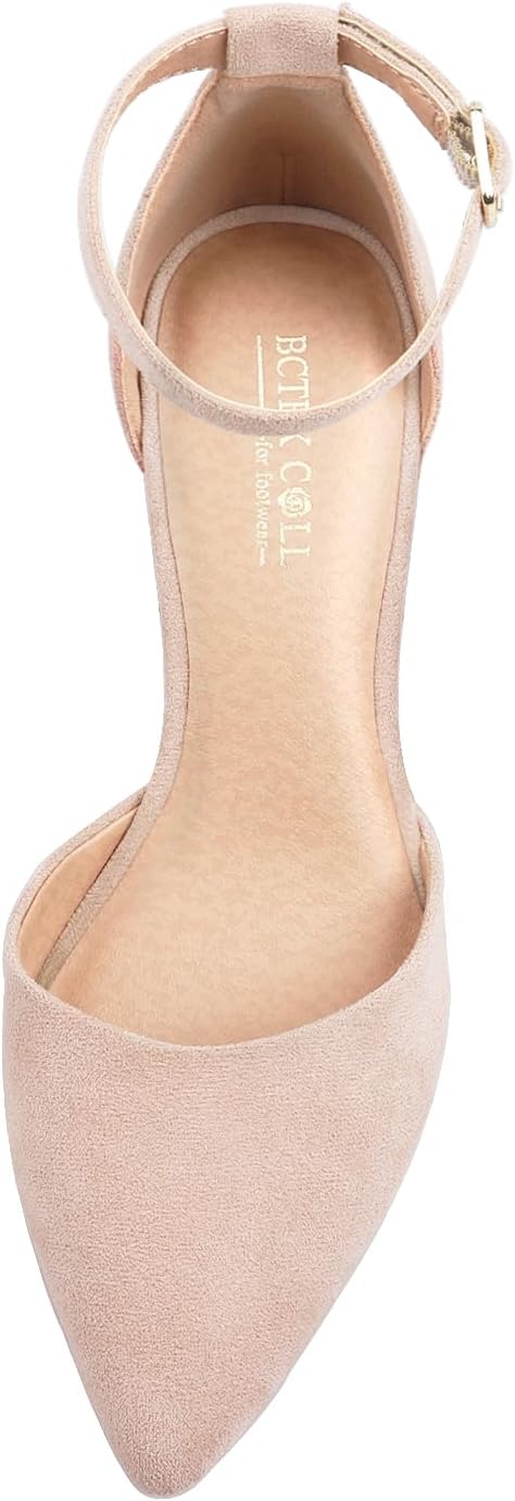 BCTEX COLL Womens Pointed Toe Pumps Shoes Ankle Strap Chunky Low Heels Metal Lined Sandals Designed for Women - Image 4