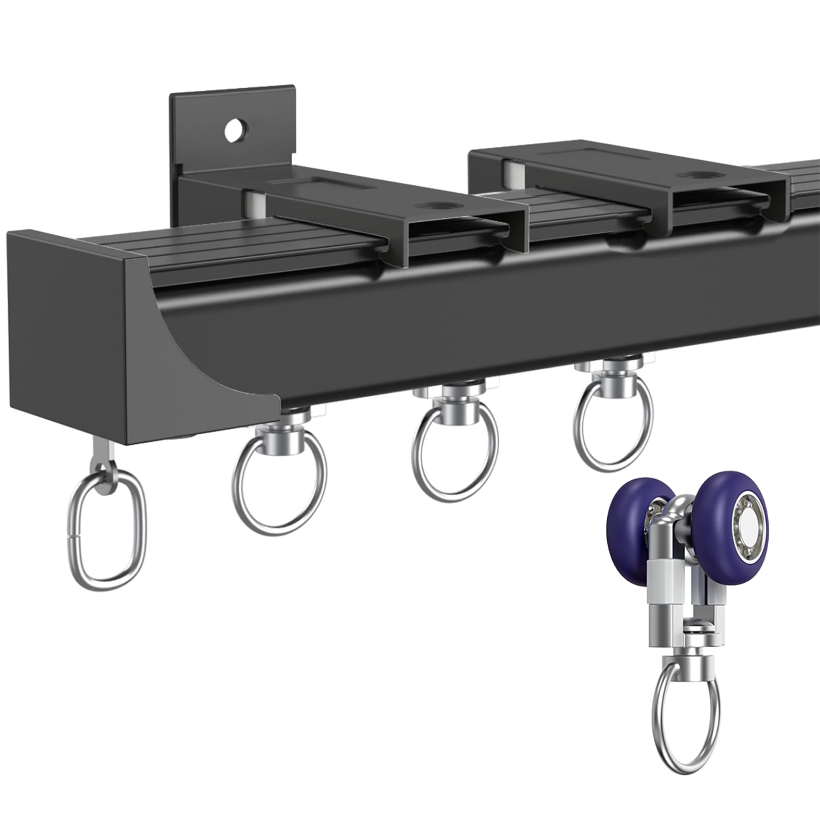 Heavy-Du - Riel silencioso de aluminio de 3 m, riel de pared y techo de 2 mm de grosor para divisor de habitaciones, aislamiento de privacidad, montaje superior/lateral, color negro h