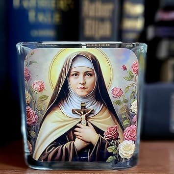 St. Therese of Lisieux Prayer Candle Holder, The Little Flower, Catholic Gift, Home Decor, Confirmation, Wedding, Lent, Saint Candle, St. Therese Square Holder Fresh Linen Candle