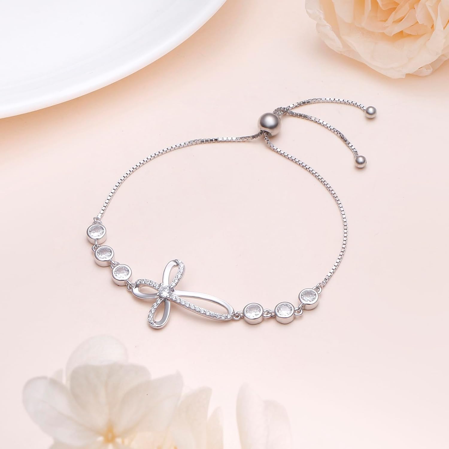 Ladytree Sterling Silver Cross Bracelet for Women Adjustable Christian Faith Bracelet Religious Jewelry Gift for Her - Image 2