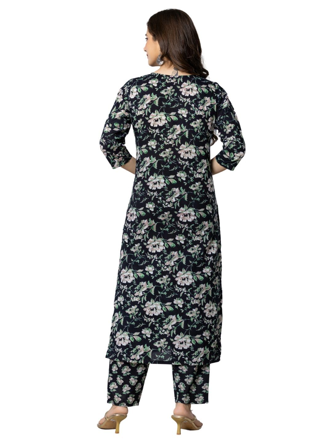 Rytras Women's Cotton Embroidered Straight Kurta With Pant And Dupatta(Ryt565,Black,L)