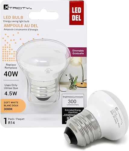 Xtricity Bombilla LED R14 de 4.5 W (equivalente a 40 W), regulable, 300 lúmenes, blanco suave de 3000 K, base media E26, cumple con RoHS (paquete de