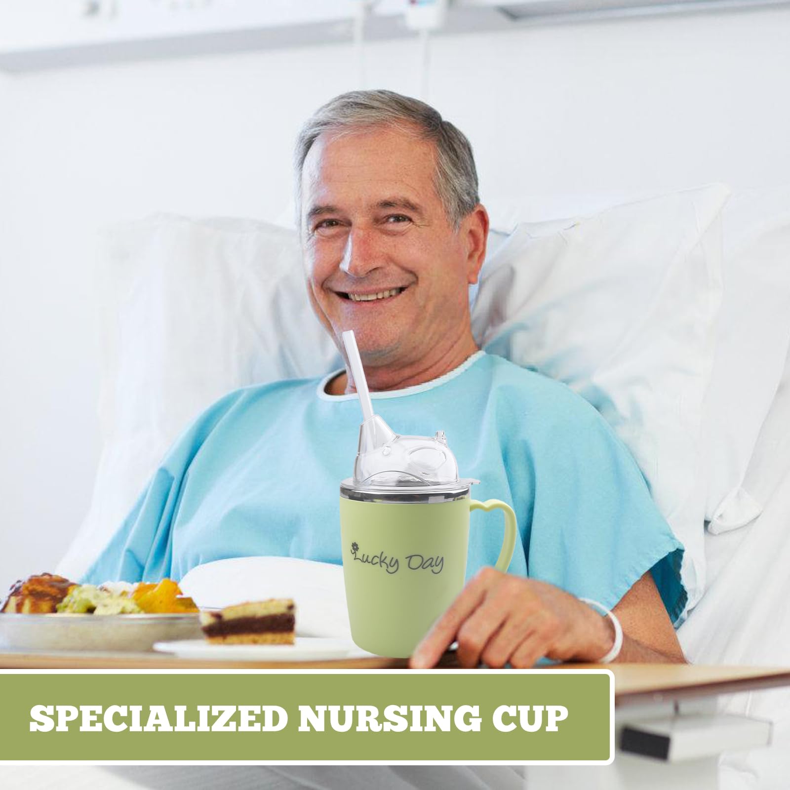 BAIFULAI Taza con pico para personas mayores, 350 ml, vaso 3 en 1 con paja de 30 cm, a prueba de fugas, con mango, para personas mayores y embarazadas