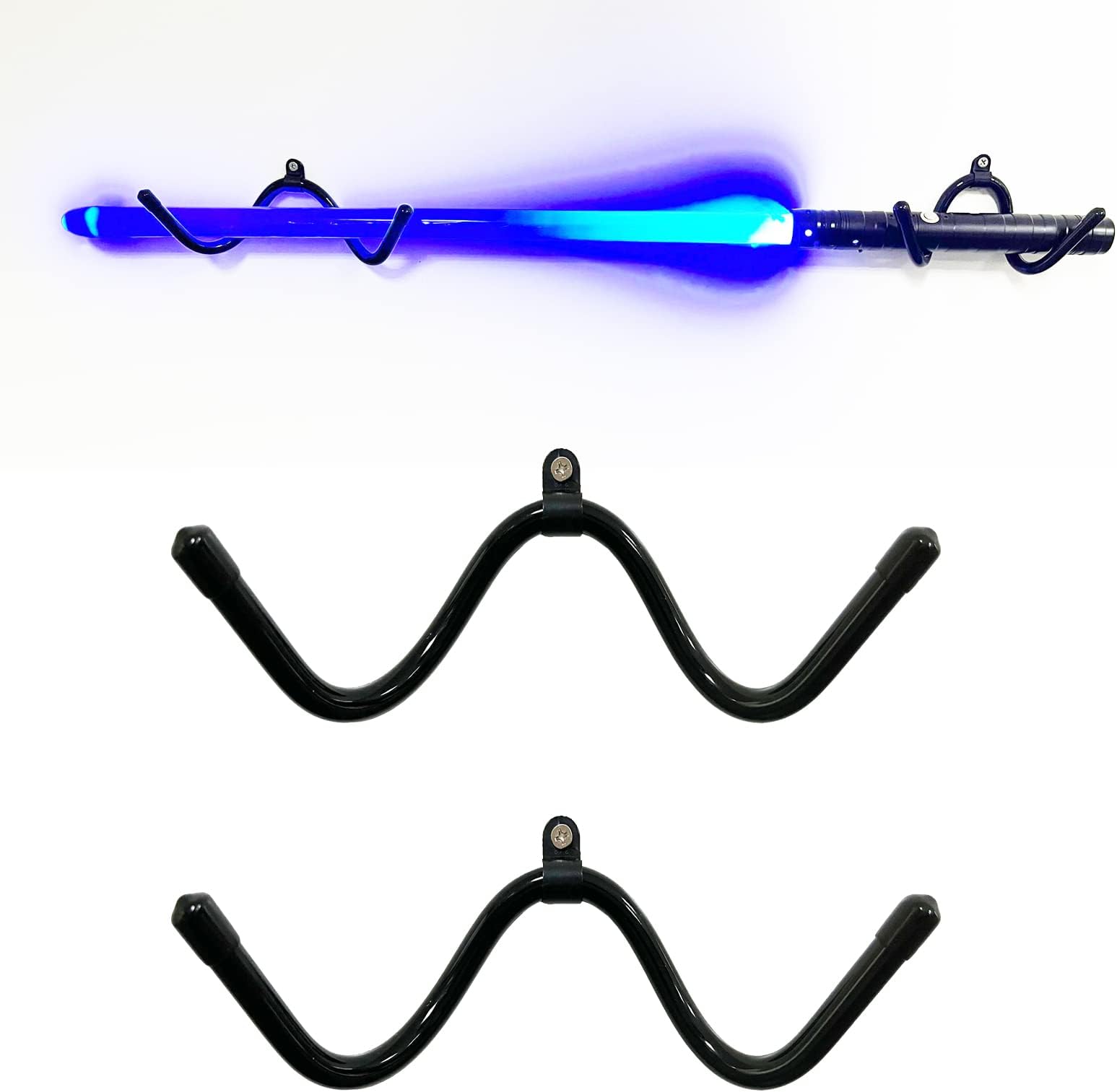 Stainless Finish Triple Lightsaber Wallmount Display Stand With LED Lights - View #10