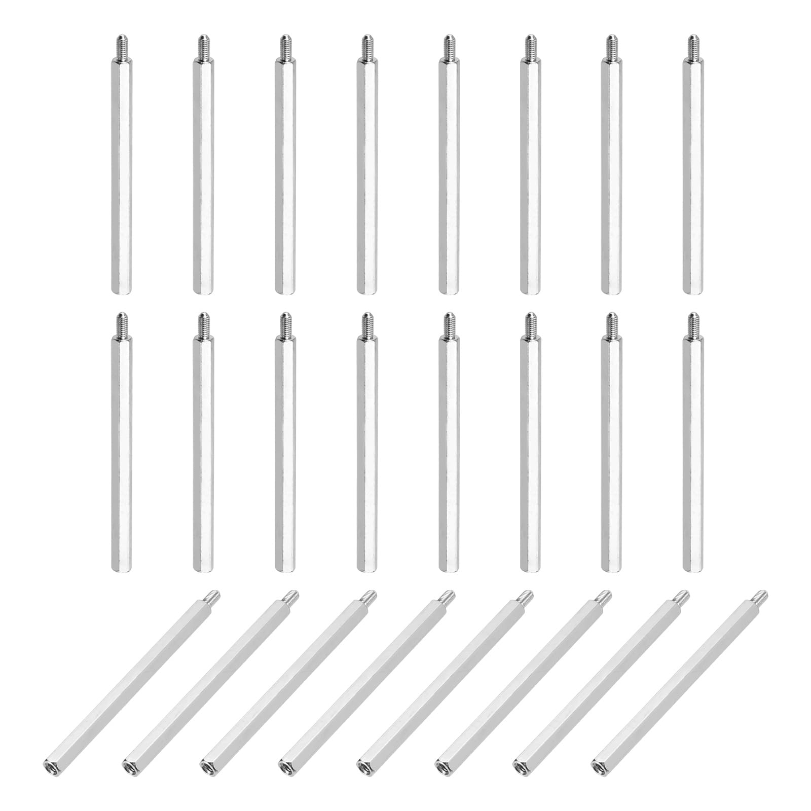 sourcing map Hex Spacer Screws, M3x55mm+6mm Male to Female Thread Brass Nickel Plated Motherboard Standoffs Spacer Pillars for PCB Circuit Boards FPV Quadcopter Drone DIY, Pack of 24 — image 1