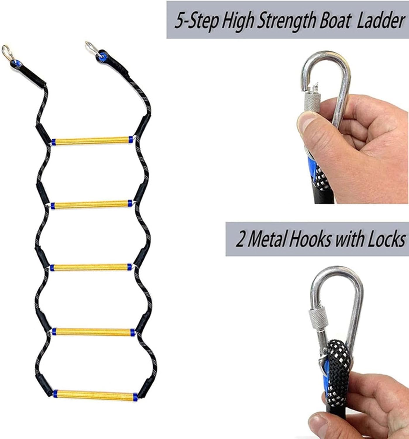 Boat Rope Ladder | 5 Step Boat Rope Ladder Extension | Reinforced Rigid Resin Step Design, Outdoor for Inflatable, Kayak, Motorboat, Canoeing