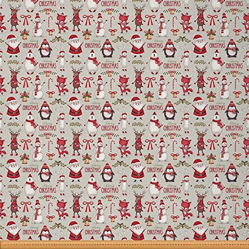 Weihnachtsstoff Meterware Weihnachtsmann Polsterstoff Glocke Hirschgeweih Pinguin Bär Zuckerstangen Dekorationsstoff Fuchs Kaninchen Tierwelt Innen Außenbereich Wasserdichter Stoff 92 x 150 (HxB)