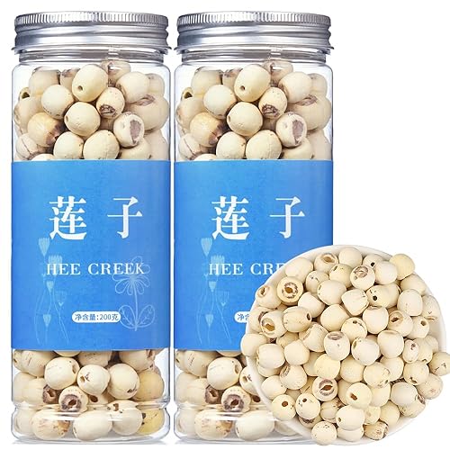 Hee Creek Semillas de loto secas de primera calidad, 14.1 onzas (14.11 oz) de semillas de loto blanco sin núcleos, té de hierbas nutritivo natural,