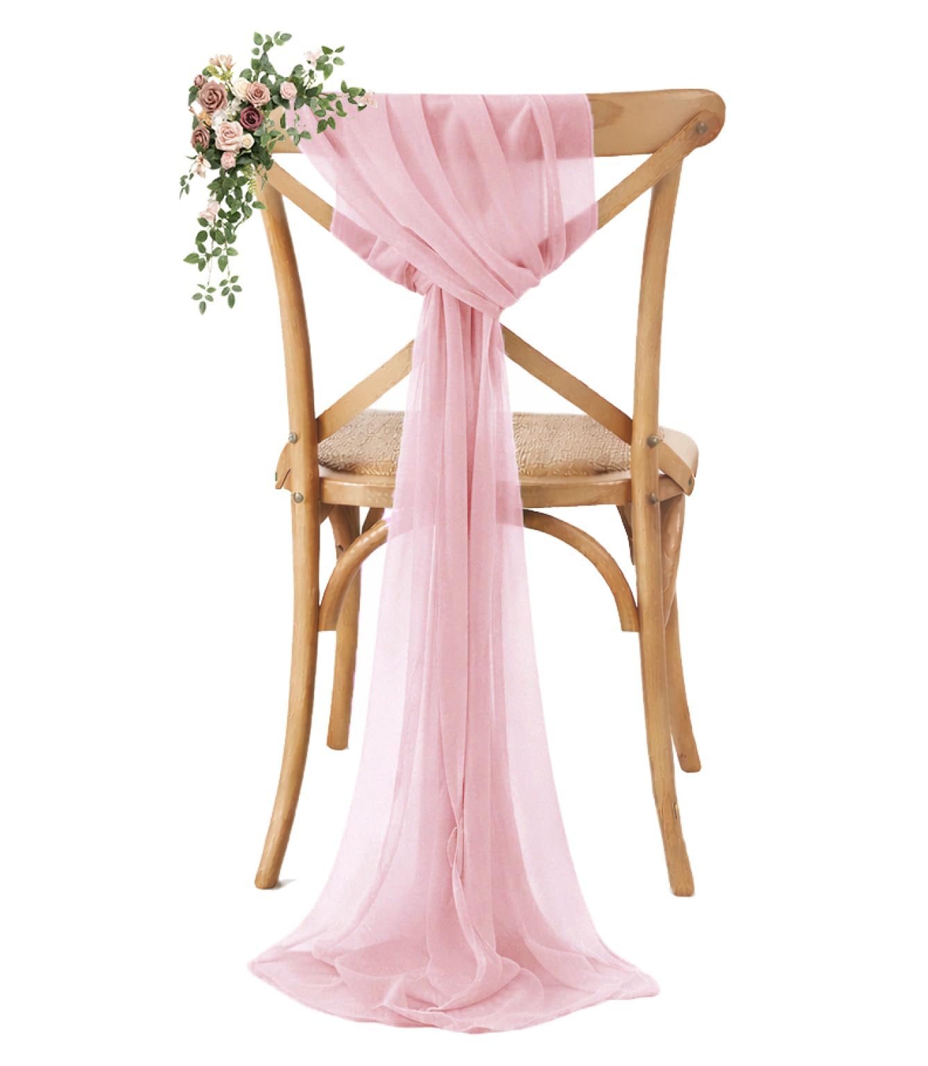 VDS Pack of 100, Dusty Rose, Sheer Chiffon Chair Sashes Bows Chair Cover Back Tie Ribbon for Wedding Birthday Baby Shower Engagement Ceremony Event Party Banquet Restaurant Dining Chair Decoration