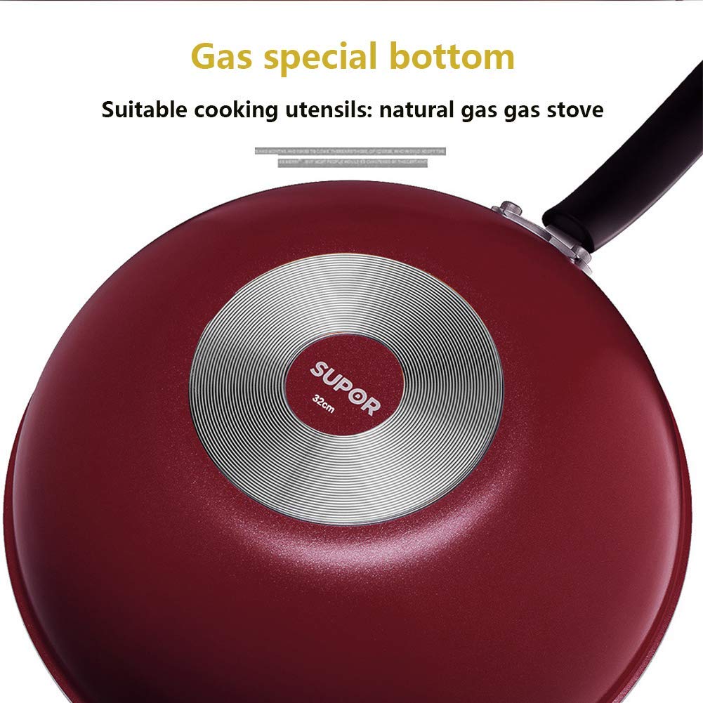 HMTE Wok, revêtement en céramique antiadhésif Wok, poêle multifonctionnelle en Aluminium à Fond Plat 4 en 1, cuisinière à gaz Naturel Facile à Nettoyer (30-34 cm), 32 cm (32 cm)