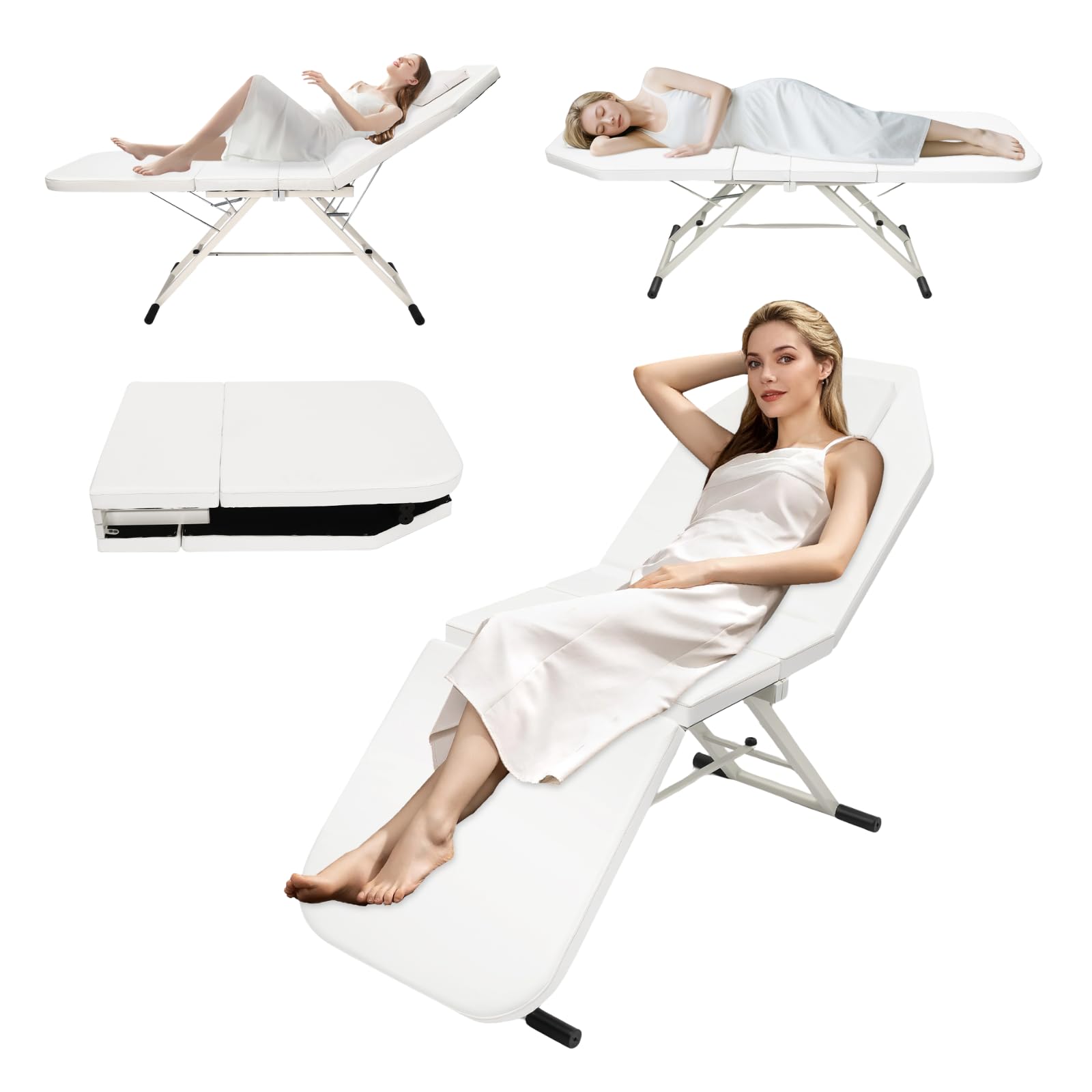 3 Zonen Klappbar Massageliege Tragbare Leicht SPA Salon Bett Kosmetikbett Massagetisch 3-Zonen Farbwahl Mobile Massagebett Kosmetikliege Beauty für Massage Pink (Weiß)