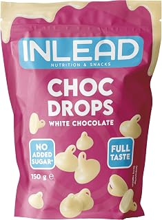 INLEAD - Choc Drops | Schokolade ohne Zuckerzusatz - Perfekte Schokodrops ohne Zucker als Topping und zum Backen (150g, White Chocolate - Weiße Schokolade)